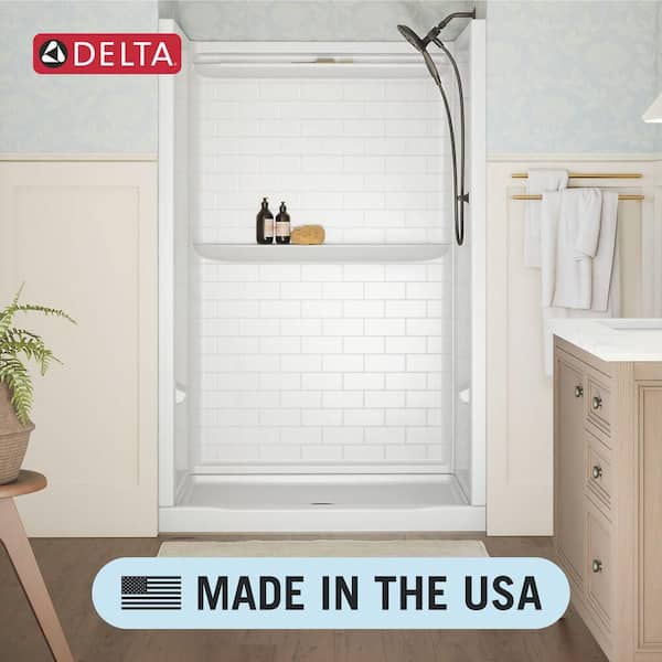 Classic 500 Tile 60 in W 73.13 in H 32 in D Four piece Direct-to-stud Alcove Shower Wall Surround in High Gloss White