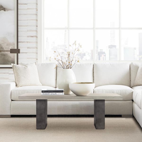 Armen Living Abbey 47 in. L Silver Grey Rectangle Concrete and Oak Wood Rectangle Coffee Table
