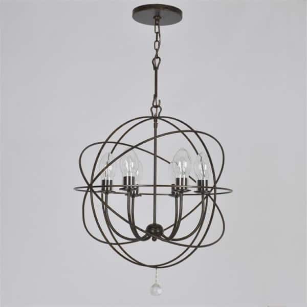 English Bronze 6-Light Outdoor Chandelier with Clear Glass Drops
