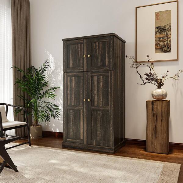 FUFU&GAGA Dark Wood 62 in. H Accent Office Storage Cabinet with 5