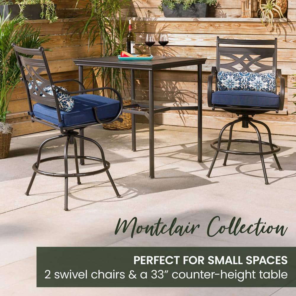Elegant Navy Blue 3-Piece High-Dining Patio Set with Swivel Chairs