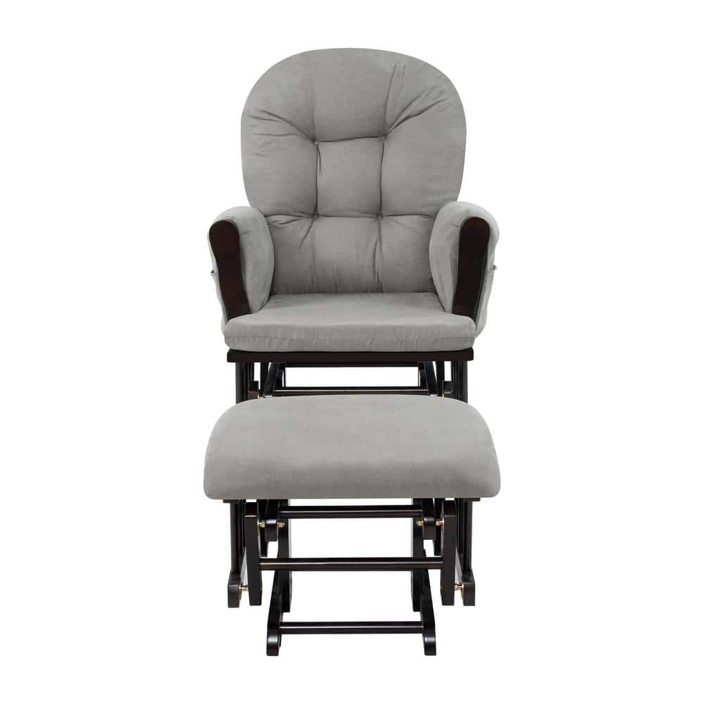 HOMESTOCK Espresso/Dark Gray Nursery Glider and Ottoman Set with Cushion, Rocker Rocking Chair for Breastfeeding, Maternity -  99816