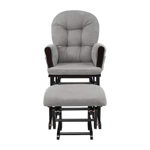 Espresso with Dark Gray Fabric Cushion Solid Wood Frame Nursery Glider Rocking Chair with Ottoman