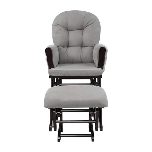 MAYKOOSH Espresso with Dark Gray Fabric Cushion Solid Wood Frame Nursery Glider Rocking Chair with Ottoman