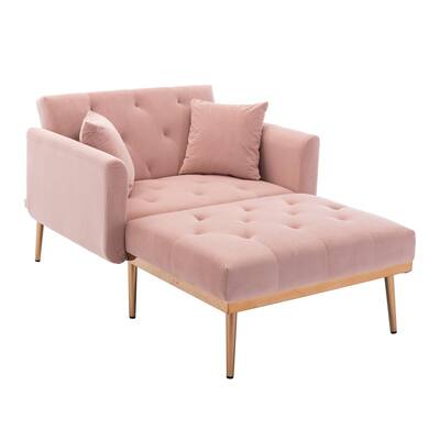 Modern Pink Velvet Chaise Tufted Lounge with 2-Pillows