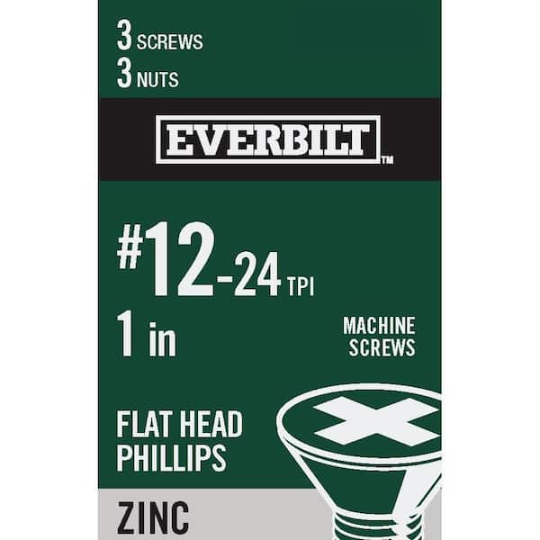 Everbilt #12-24 x 1 in. Phillips Flat Head Zinc Plated Machine Screw (3-Pack)