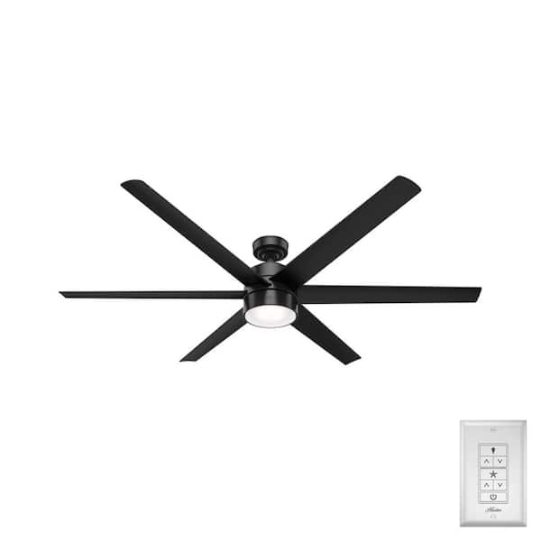 Hunter Solaria 72 in. Integrated LED Outdoor Matte Black Ceiling Fan with Light Kit and Wall Control