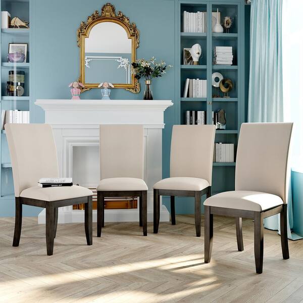 Qualler Beige Linen Dining Chairs (Set of 4)