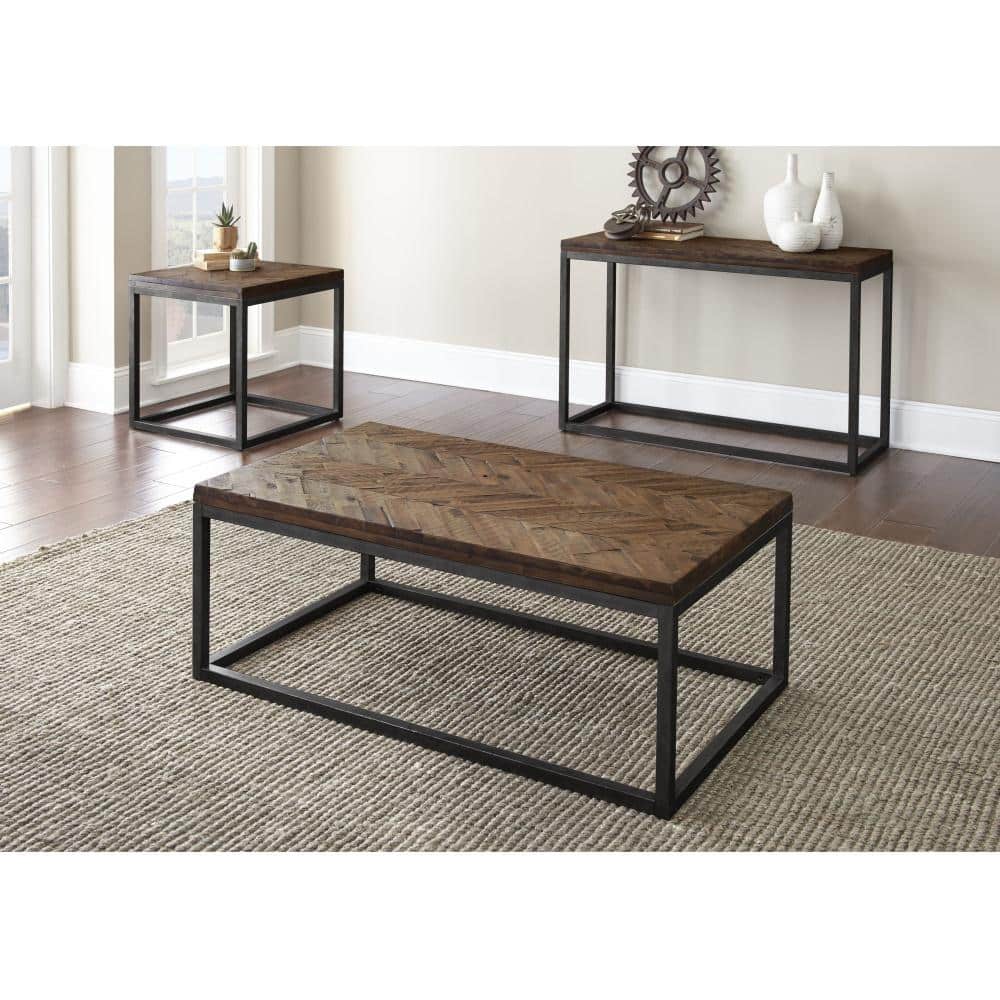 Lorenza Medium Brown Acacia Wood and Steel Rectangular Coffee Table