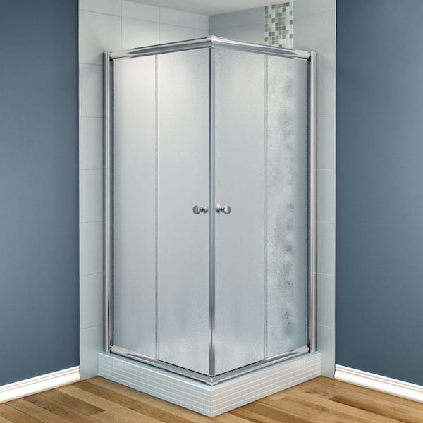 MAAX Centric 36 in. x 36 in. x 70 in. Frameless Corner Shower Door Frost Glass in Chrome Finish-DISCONTINUED