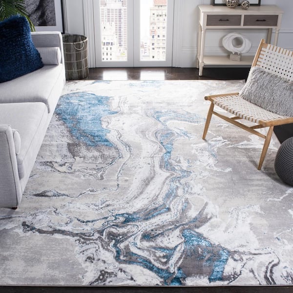 Amelia Gray/Blue 9 ft. x 12 ft. Abstract Striped Area Rug