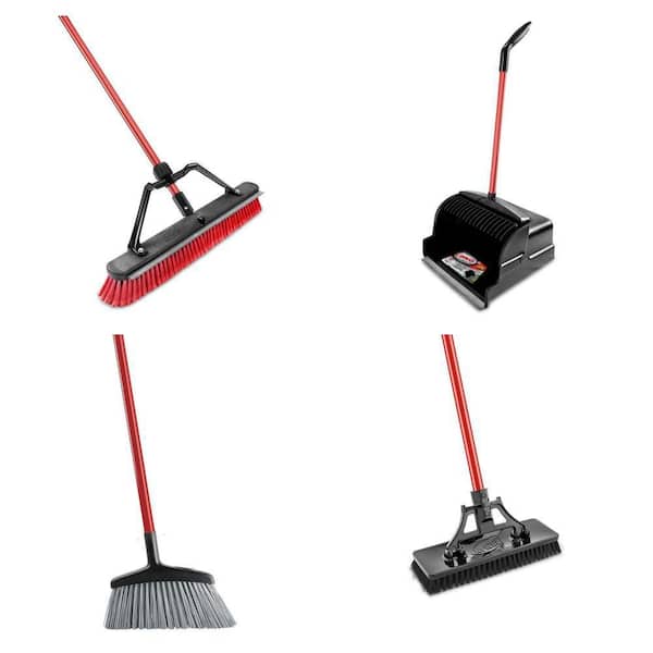 24 in. Squeegee Broom, 16 in. Scoop Dustpan, 15 in. Angle Broom, 13.5 in. Scrub Brush Set