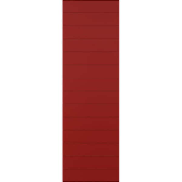Ekena Millwork 12 in. x 78 in. True Fit PVC Horizontal Slat Modern Style Fixed Mount Board and Batten Shutters Pair in Fire Red