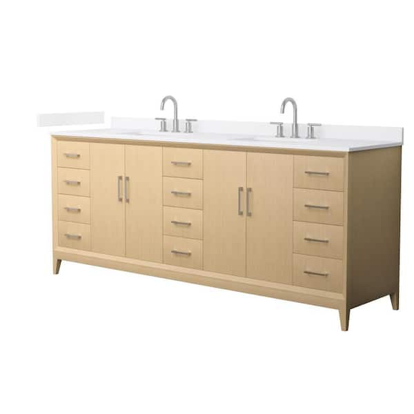 Janna 84 in. Double Freestanding White Oak Bath Vanity with White Cultured Marble Top