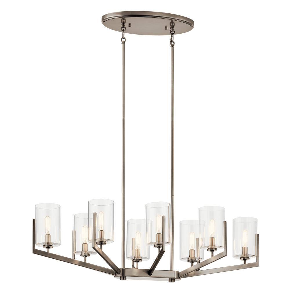 Classic Pewter 8-Light Oval Chandelier with Clear Glass Shades
