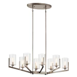 Nye 36.75 in. 8-Light Classic Pewter Transitional Shaded Oval Chandelier for Dining Room