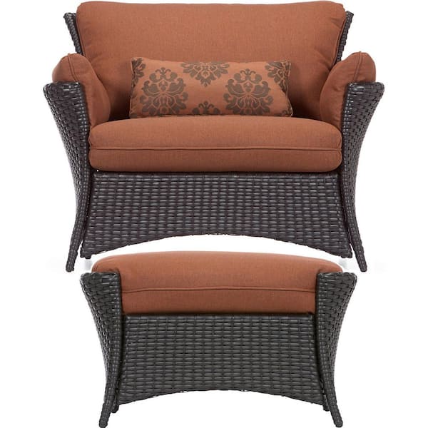 Hanover Strathmere Allure 2-Piece Patio Set with Oversized Armchair and Ottoman with Woodland Rust Cushions