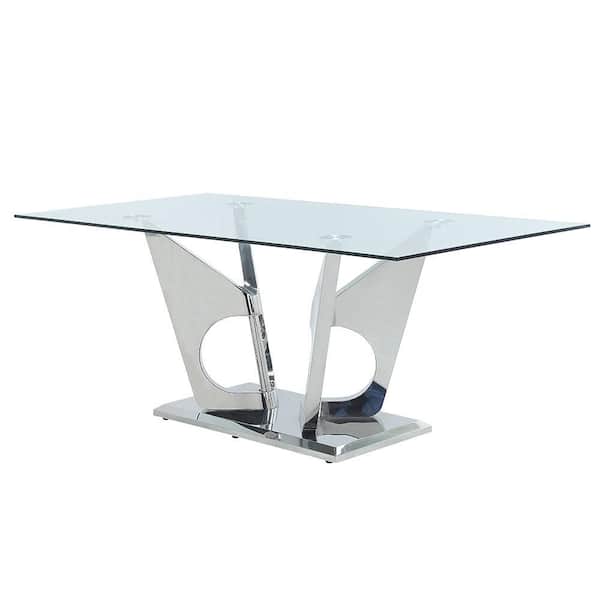 Acme Furniture Azriel Clear Glass and Mirrored Silver Glass 39 in. Pedestal Dining Table Seats 6