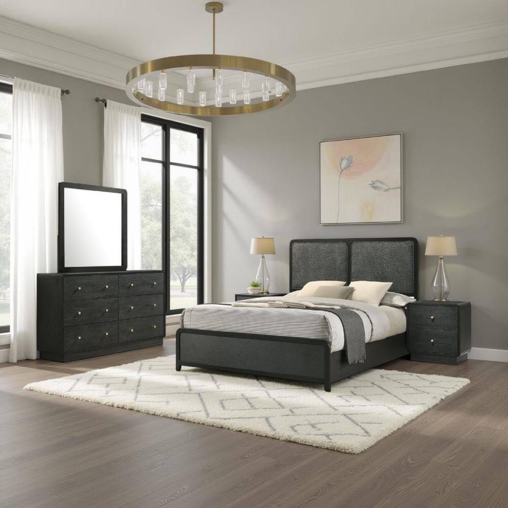 Benjara Cavy 4-Piece Black Metal Queen Size Bedroom Set with
