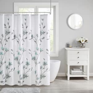Sylvan 72 in. Aqua Floral Printed Burnout Shower Curtain