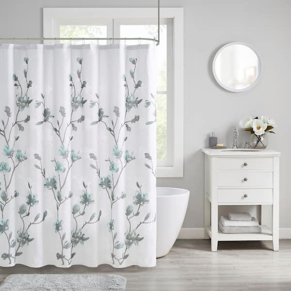 Contemporary shower curtain in purple Blues beige and green blue aqua 