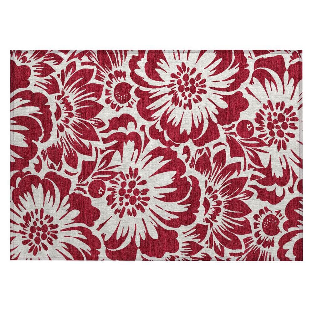 Burgundy and White 2 ft. x 3 ft. Woven Floral Rectangle Indoor/Outdoor Area Rug price history on PriceWatchPro