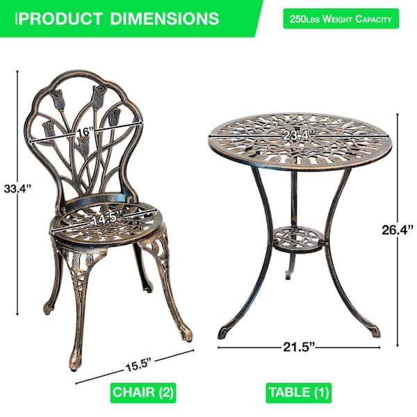 Details about   3PCS Cast Aluminum Outdoor 3 Piece Tulip Bistro Set of Table & Chairs 