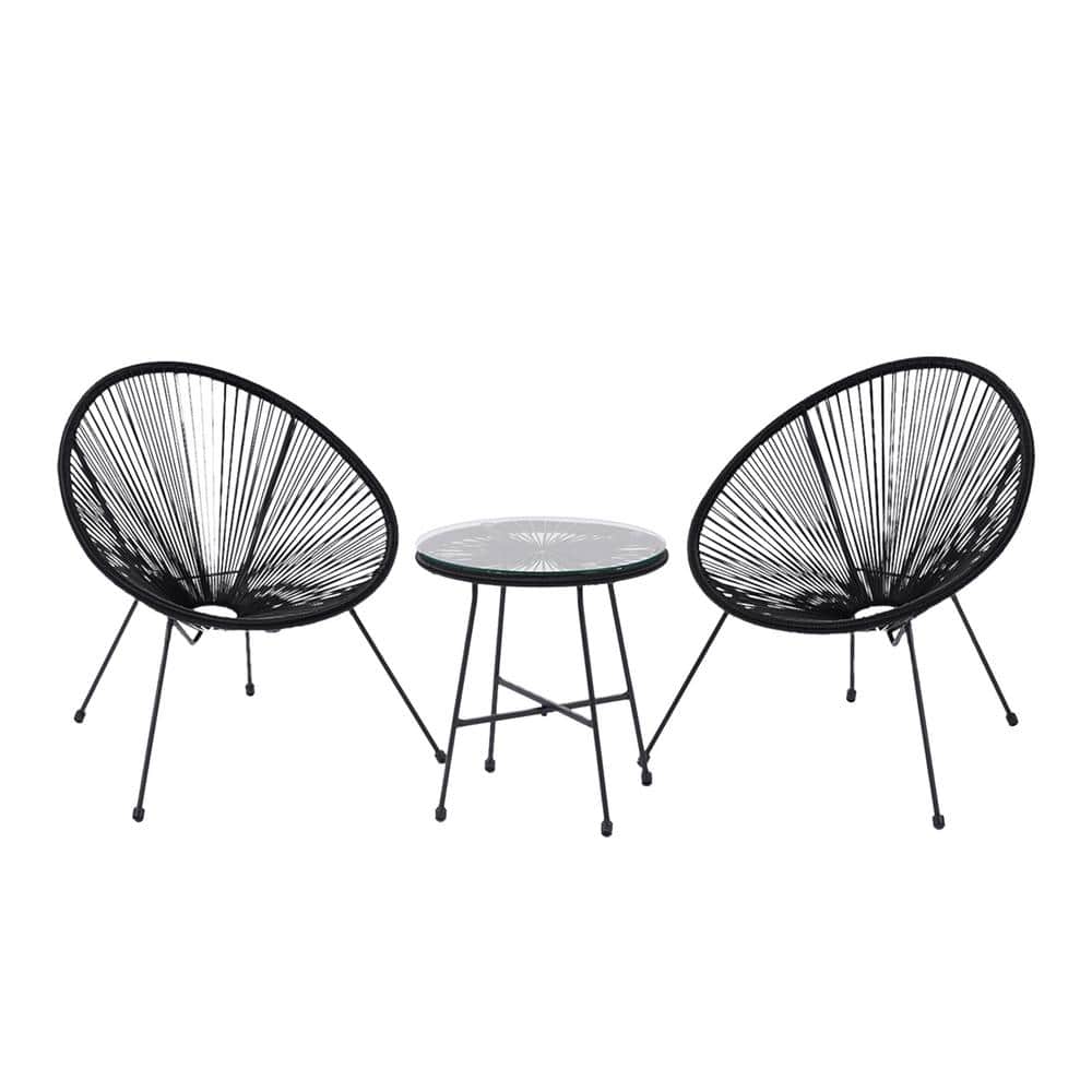 Black 3-Piece Wicker Frame Outdoor Bistro Seating Acapulco Chair