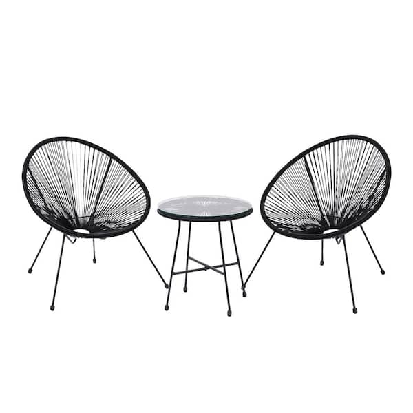 Unbranded Acapulco Black 3-Piece PE Wicker Patio Conversation Set 2 Chairs and 1 Coffee Table
