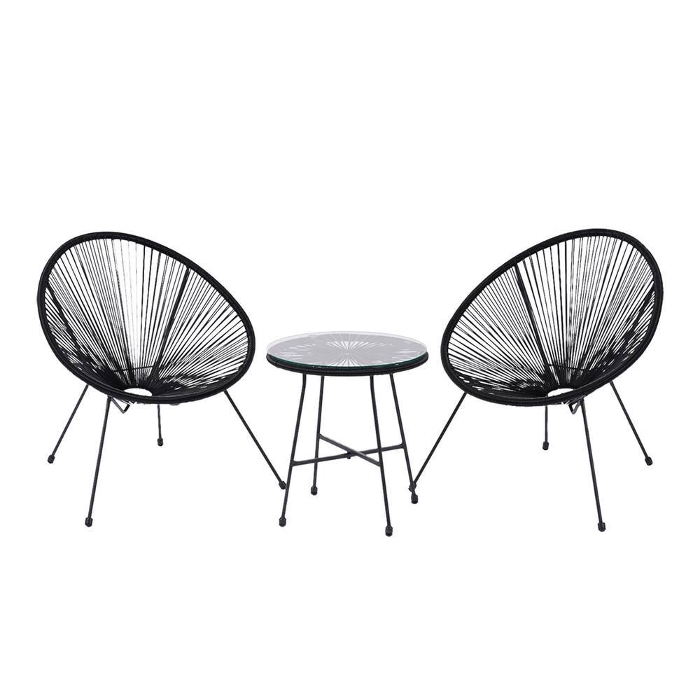 Acapulco Black 3-Piece PE Wicker Patio Conversation Set 2 Chairs and 1 Coff