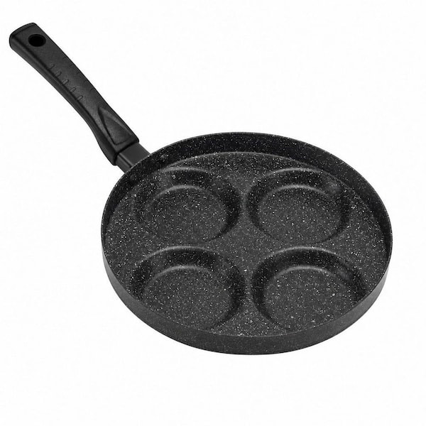 9.5 in. Aluminum 4-Cup Egg Frying Pan, Nonstick Egg Cooker Pan with Heat Resistant Handle, Breakfast Pan, Black