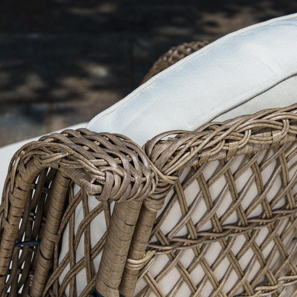 Sandstone Wicker Swivel Glider Armchair with Beige Cushions