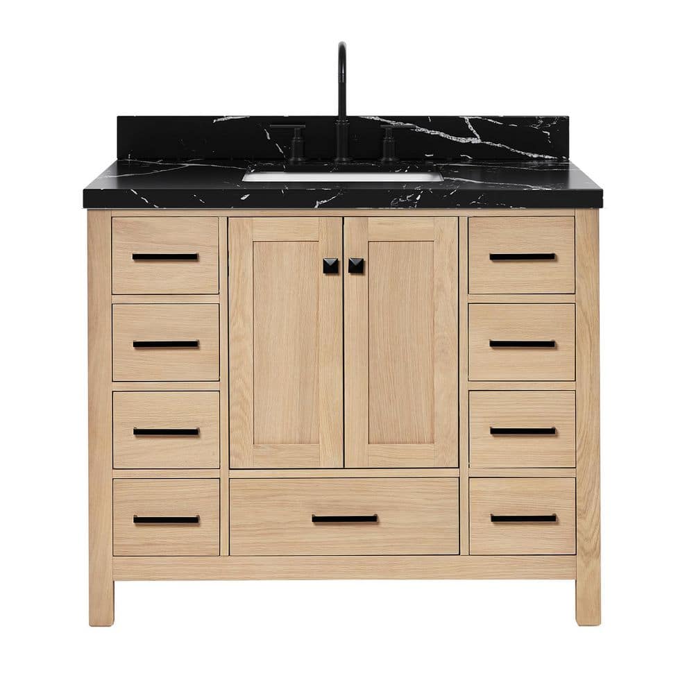 Cambridge 42 in. Single Sink Freestanding Bath Vanity in Oak with Nero Marquina Black Quartz Top price history on PriceWatchPro