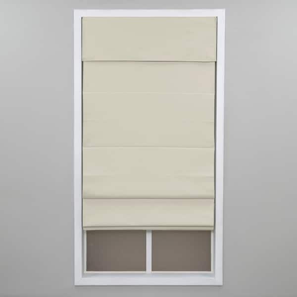 Perfect Lift Window Treatment Ivory Cordless Blackout Energy-Efficient Cotton Roman Shade 34 in. W x 72 in. L