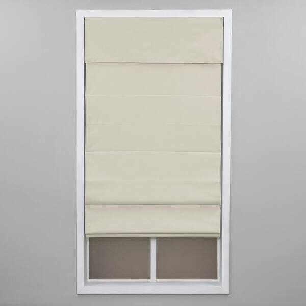 Perfect Lift Window Treatment Ivory Cordless Blackout Energy-Efficient Cotton Roman Shade 53 in. W x 72 in. L