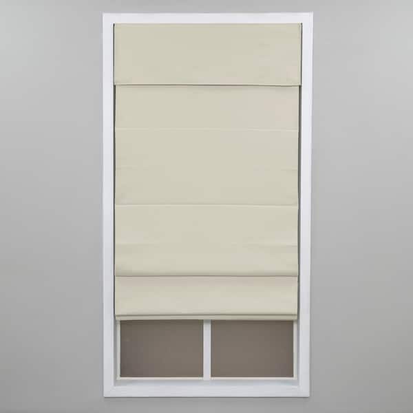 Ivory Cordless Blackout Energy-Efficient Cotton Roman Shade 70 in. W x 72 in. L