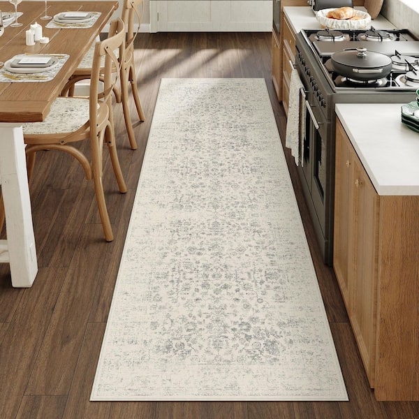 Backyard Garden Gray 2 ft. x 8 ft. Vintage Distressed Washable Runner Rug