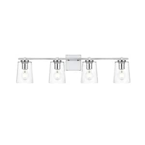 Simply Living 33 in. 4-Light Modern Chrome Vanity Light with Clear Bell Shade
