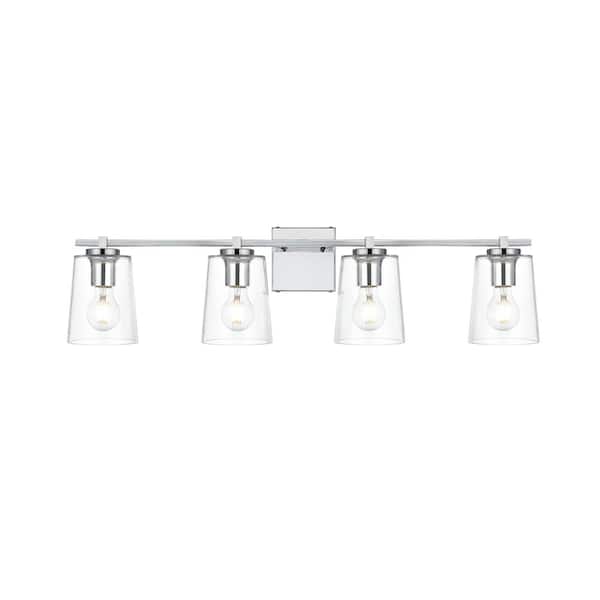 Unbranded Simply Living 33 in. 4-Light Modern Chrome Vanity Light with Clear Bell Shade
