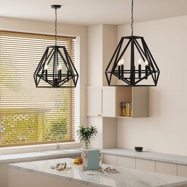 Tallahassee 5 - Light Black Unique Geometric Chandelier with Wrought Iron Accents