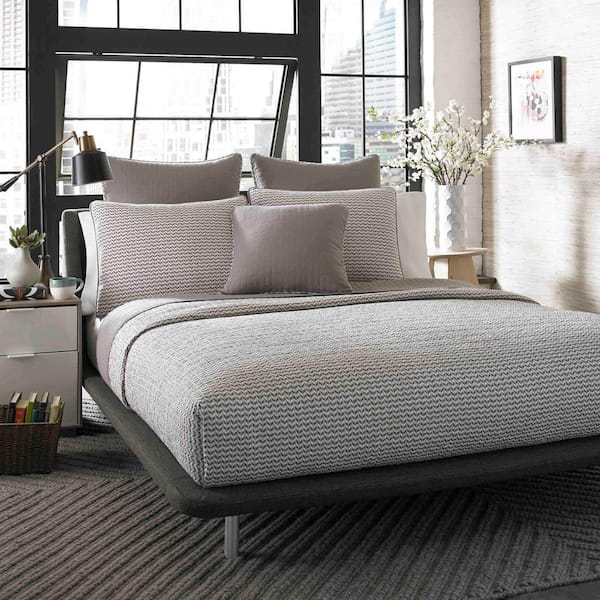 Leaves 2-Piece Beige Geometric Cotton Twin Quilt Set