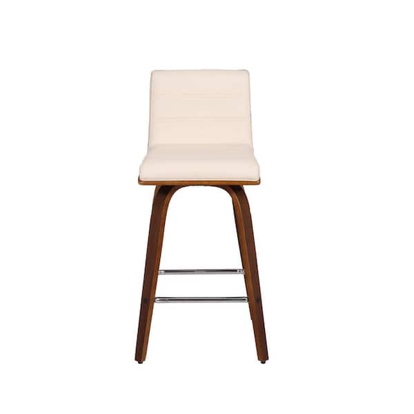 HomeRoots 26 in. Cream Faux Leather Wooden Swivel Bar Stool
