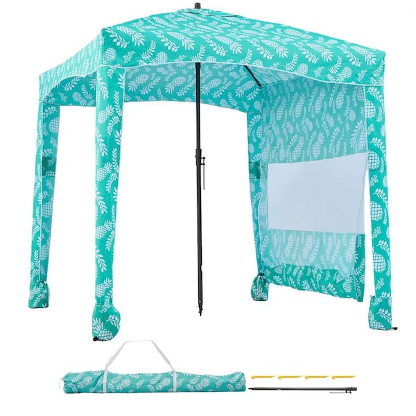 6 x 6 ft. Beach Cabana Tent with Side Wall, UPF 50+ Sun Shade, Easy Setup, Large Portable Shelter, Light Green Pattern