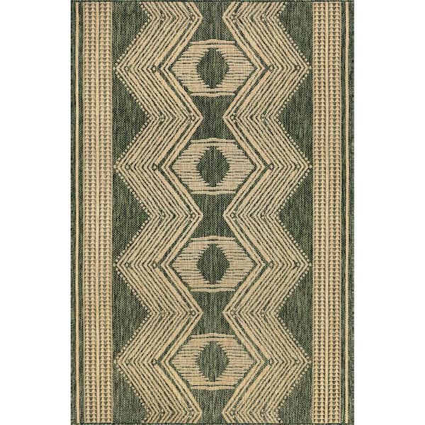 Ranya Tribal Green 2 ft. x 8 ft. Outdoor Runner Rug