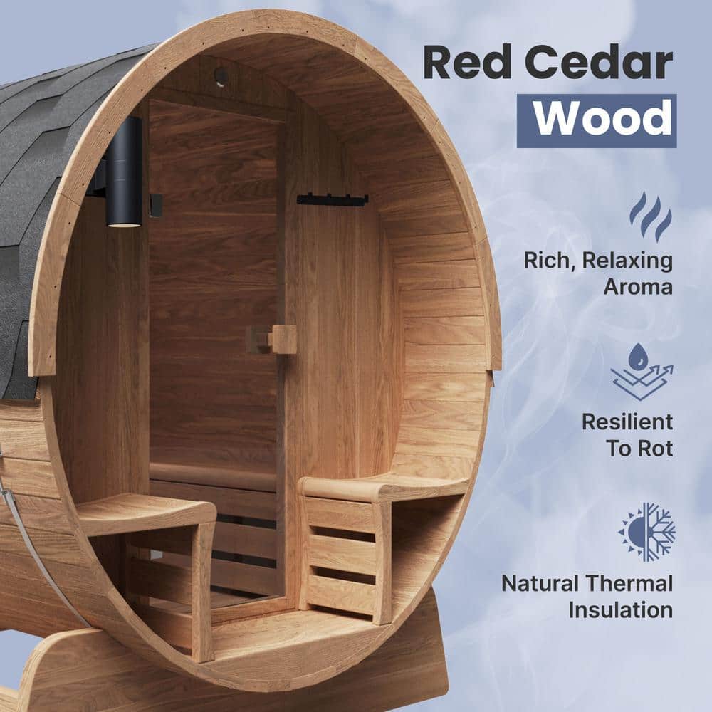 Natural Cedar 6-Person Outdoor Barrel Sauna with 6 kW Heater