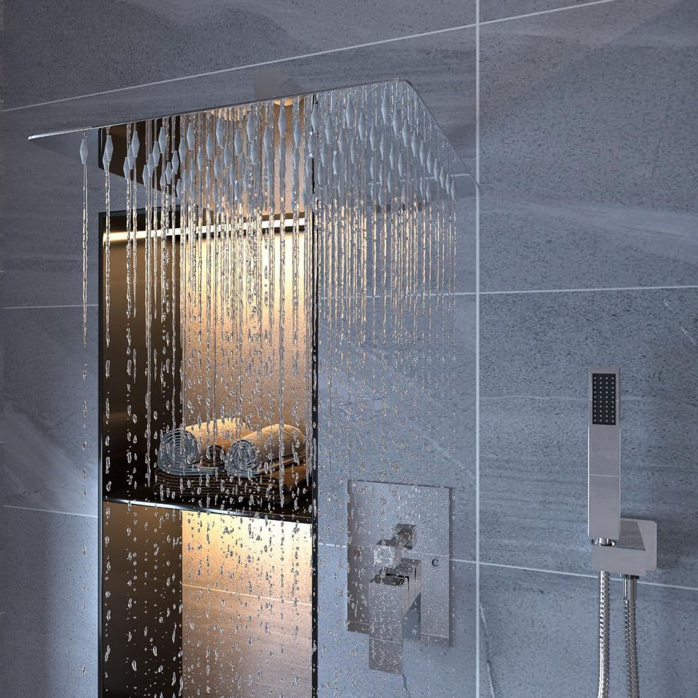 12-Inch Chrome Square Rain Shower System with Handheld and Valve