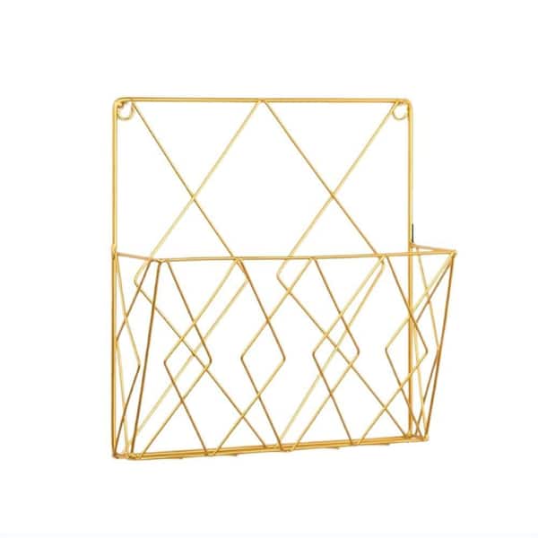 Gold 9 in. x 10 in. Metal Wall Mounted Magazine Rack