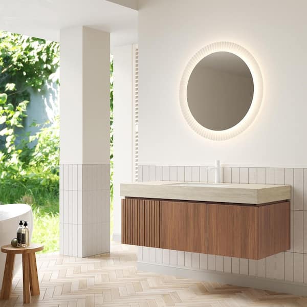 48in. Floating Single Sink Espresso Bath Vanity with Oak Sintered Stone Top