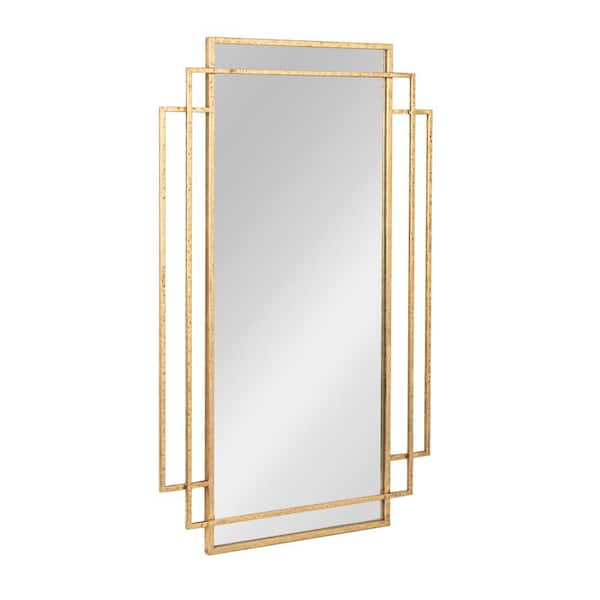 Storied Home 24.41 in. W x 39.37 in. H Metal Geometric Framework Gold Leaf Finish Decorative Mirror