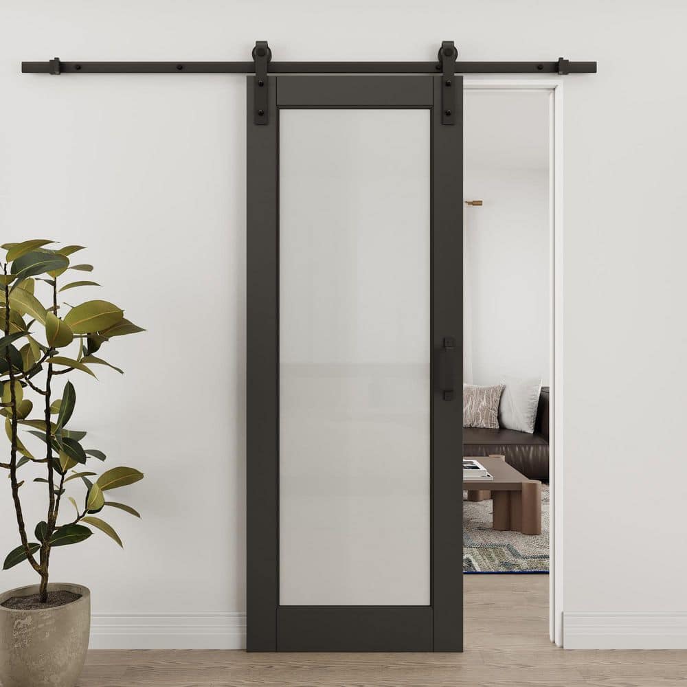 28 in. x 80 in. 1-Lite Frosted Glass Black Finished MDF No Assembly Required Sliding Barn Door with Hardware Kit price history on PriceWatchPro